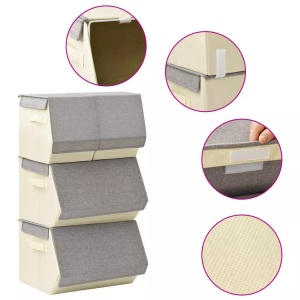 vidaXL, vidaXL 4-tlg. Aufbewahrungsboxen-Set Stapelbar Stoff Grau & Creme, vidaXL 4-tlg. Aufbewahrungsboxen-Set Stapelbar Stoff Grau & Creme