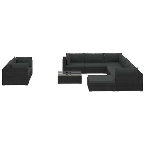 Diverse Hardware, 10-tlg. Garten-Lounge-Set mit Auflagen Poly Rattan Schwarz