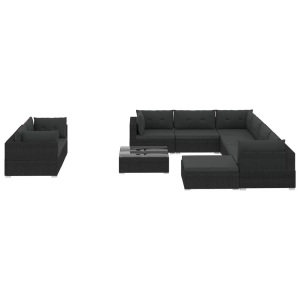 Diverse Hardware, 10-tlg. Garten-Lounge-Set mit Auflagen Poly Rattan Schwarz