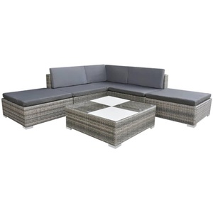 Diverse Hardware, 6-tlg. Garten-Lounge-Set mit Auflagen Poly Rattan Grau, vidaXL 6-tlg. Garten-Lounge-Set mit Auflagen Poly Rattan Grau