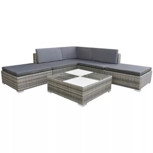 Diverse Hardware, 6-tlg. Garten-Lounge-Set mit Auflagen Poly Rattan Grau, vidaXL 6-tlg. Garten-Lounge-Set mit Auflagen Poly Rattan Grau