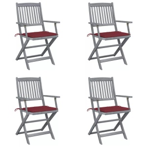 vidaXL, vidaXL Klappbare Gartenstühle 4 Stk. mit Sitzkissen Massivholz Akazie, vidaXL Klappbare Gartenstühle 4 Stk. mit Sitzkissen Massivholz Akazie