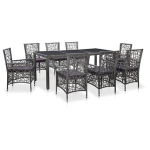 Diverse Hardware, 9-tlg. Garten-Essgruppe Poly Rattan Grau, vidaXL 9-tlg. Garten-Essgruppe Poly Rattan Grau