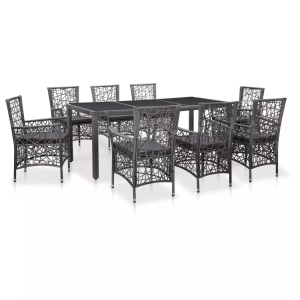 Diverse Hardware, 9-tlg. Garten-Essgruppe Poly Rattan Grau, vidaXL 9-tlg. Garten-Essgruppe Poly Rattan Grau