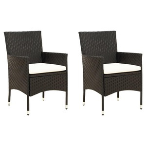 vidaXL, vidaXL Gartenstühle mit Kissen 2 Stk. Poly Rattan Schwarz, vidaXL Gartenstühle mit Kissen 2 Stk. Poly Rattan Schwarz