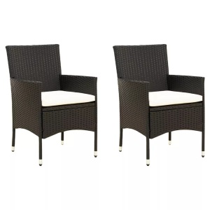 vidaXL, vidaXL Gartenstühle mit Kissen 2 Stk. Poly Rattan Schwarz, vidaXL Gartenstühle mit Kissen 2 Stk. Poly Rattan Schwarz