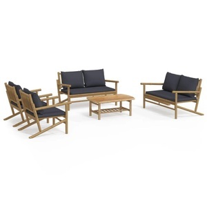 vidaXL, vidaXL 5-tlg. Garten-Lounge-Set mit Dunkelgrauen Kissen Bambus, vidaXL 5-tlg. Garten-Lounge-Set mit Dunkelgrauen Kissen Bambus