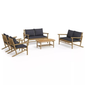 vidaXL, vidaXL 5-tlg. Garten-Lounge-Set mit Dunkelgrauen Kissen Bambus
