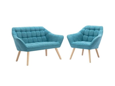 Vente-unique, Sofa 2Sitzer + Sessel Stoff CASERTA Sofa 2Sitzer + Sessel Stoff CASERTA, Vente-unique - Sofa 2Sitzer + Sessel Stoff CASERTA, One Size, Türkisblau
