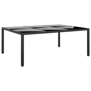 vidaXL, vidaXL Gartentisch 200x150x75 cm Hartglas und Poly Rattan Schwarz, vidaXL Gartentisch 200x150x75 cm Hartglas und Poly Rattan Schwarz