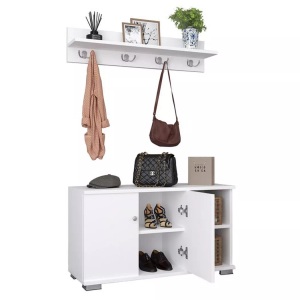 VCM, 2-tlg. Holz Sitzbank Schuhschrank Schuhregal Garderobe Dielenmöbel Gados L 2-tlg. Holz Sitzbank Schuhschrank Schuhregal Garderobe Dielenmöbel Gados L, VCM - 2-tlg. Holz Sitzbank Schuhschrank Schuhregal Garderobe Dielenmöbel Gados L, 90cm, Weiss