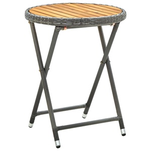 vidaXL, vidaXL Beistelltisch Grau 60 cm Poly Rattan und Akazie Massivholz, vidaXL Beistelltisch Grau 60 cm Poly Rattan und Akazie Massivholz