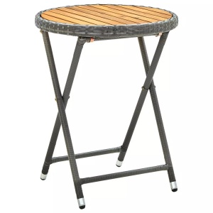 vidaXL, vidaXL Beistelltisch Grau 60 cm Poly Rattan und Akazie Massivholz, vidaXL Beistelltisch Grau 60 cm Poly Rattan und Akazie Massivholz