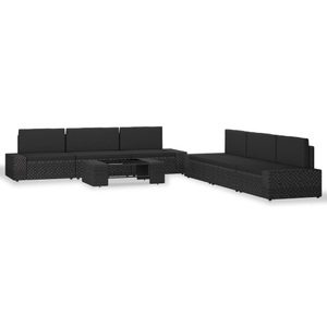 Diverse Hardware, 7-tlg. Garten-Lounge-Set Poly Rattan Schwarz