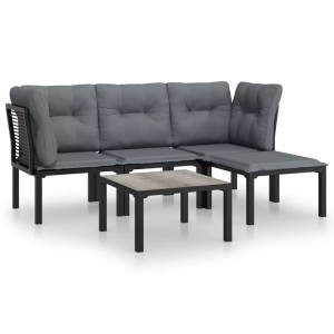 vidaXL, vidaXL 5-tlg. Garten-Lounge-Set Schwarz und Grau Poly Rattan