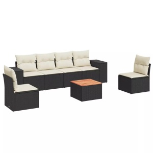 vidaXL, vidaXL 7-tlg. Garten-Sofagarnitur mit Kissen Schwarz Poly Rattan, vidaXL 7-tlg. Garten-Sofagarnitur mit Kissen Schwarz Poly Rattan