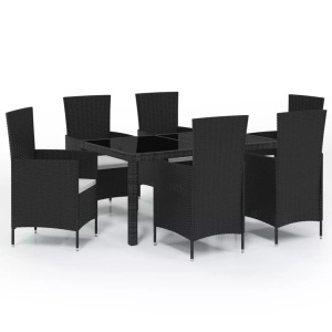 vidaXL, vidaXL 7-tlg. Garten-Essgruppe mit Auflagen Poly Rattan Schwarz, vidaXL 7-tlg. Garten-Essgruppe mit Auflagen Poly Rattan Schwarz