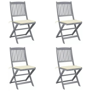 vidaXL, vidaXL Klappbare Gartenstühle 4 Stk. mit Kissen Massivholz Akazie, vidaXL Klappbare Gartenstühle 4 Stk. mit Kissen Massivholz Akazie