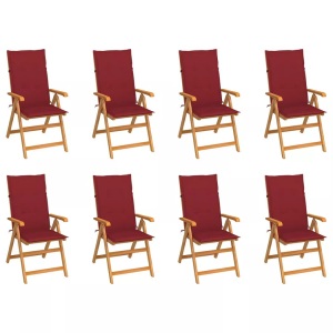 vidaXL, vidaXL Garten-Liegestühle mit Kissen 8 Stk. Massivholz Teak, vidaXL Verstellbare Gartenstühle mit Auflagen 8 Stk. Massivholz Teak
