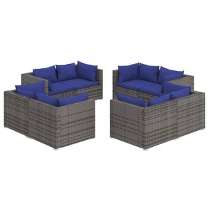 vidaXL, vidaXL 8-tlg. Garten-Lounge-Set mit Kissen Poly Rattan Grau, vidaXL 8-tlg. Garten-Lounge-Set mit Kissen Poly Rattan Grau
