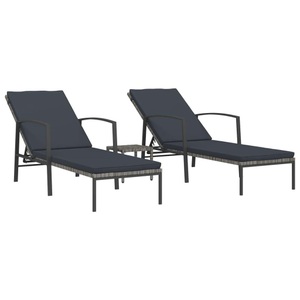 vidaXL, vidaXL Sonnenliegen 2 Stk. mit Tisch Poly Rattan Grau, vidaXL Sonnenliegen 2 Stk. mit Tisch Poly Rattan Grau