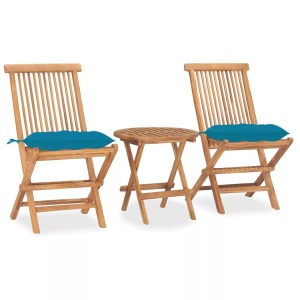 vidaXL, vidaXL 3-tlg. Garten-Essgruppe mit Kissen Klappbar Massivholz Teak, vidaXL 3-tlg. Garten-Essgruppe mit Kissen Klappbar Massivholz Teak