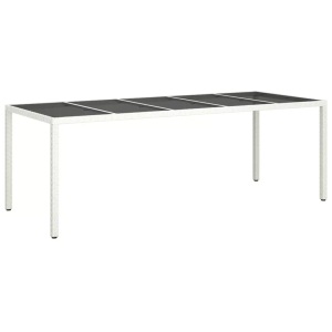 vidaXL, vidaXL Gartentisch Weiß 250x100x75 cm Poly Rattan und Hartglas, vidaXL Gartentisch Weiß 250x100x75 cm Poly Rattan und Hartglas