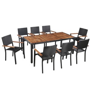 Diverse Hardware, 9-tlg. Garten-Essgruppe Poly Rattan Akazie Massivholz Schwarz