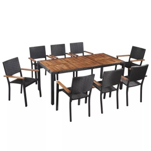 Diverse Hardware, 9-tlg. Garten-Essgruppe Poly Rattan Akazie Massivholz Schwarz, vidaXL 9-tlg. Garten-Essgruppe Poly Rattan Akazie Massivholz Schwarz