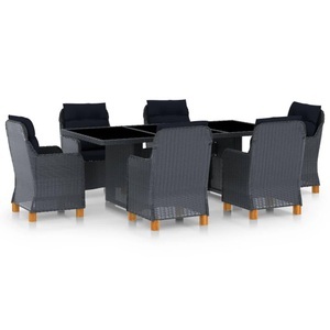 vidaXL, vidaXL 7-tlg. Garten-Essgruppe mit Auflagen Poly Rattan Dunkelgrau