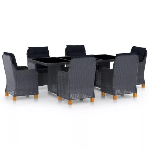 vidaXL, vidaXL 7-tlg. Garten-Essgruppe mit Auflagen Poly Rattan Dunkelgrau