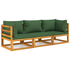 vidaXL, vidaXL 3-tlg. Garten-Lounge-Set mit Grünen Kissen Massivholz