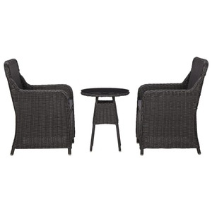 Diverse Hardware, 3-tlg. Garten-Bistro-Set mit Auflagen Poly Rattan Schwarz