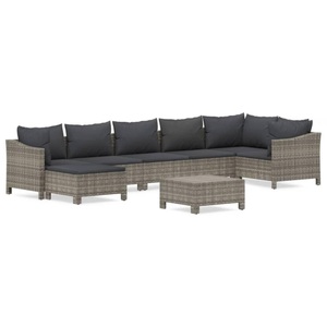 vidaXL, vidaXL 8-tlg. Garten-Lounge-Set mit Kissen Grau Poly Rattan