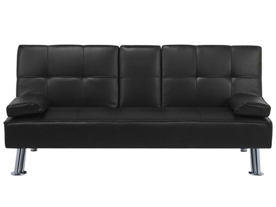 Beliani, Beliani Ledersofa mit Schlaffunktion ROXEN schwarz, Beliani - Schlafsofa aus Kunstleder Industriell ROXEN, One Size, Schwarz