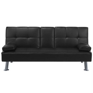 Beliani, Beliani Ledersofa mit Schlaffunktion ROXEN schwarz, Beliani - Schlafsofa aus Kunstleder Industriell ROXEN, One Size, Schwarz