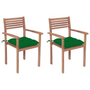 vidaXL, vidaXL Gartenstühle 2 Stk. mit Grünen Kissen Massivholz Teak, 