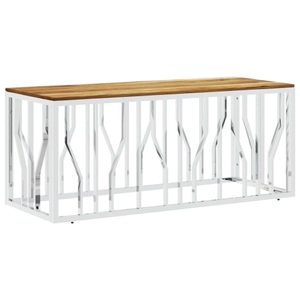 vidaXL, vidaXL Couchtisch Silbern Edelstahl und Massivholz Akazie, VidaXL - Couchtisch edelstahl, One Size, Silber