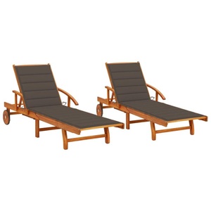 vidaXL, vidaXL Sonnenliegen 2 Stk. mit Auflagen Massivholz Akazie, vidaXL Sonnenliegen 2 Stk. mit Auflagen Massivholz Akazie