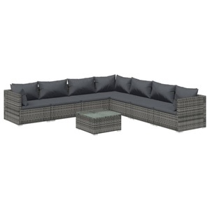 vidaXL, vidaXL 8-tlg. Garten-Lounge-Set mit Kissen Poly Rattan Grau, 