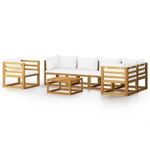 vidaXL, vidaXL 7-tlg. Garten-Lounge-Set mit Auflagen Creme Massivholz Akazie, vidaXL 7-tlg. Garten-Lounge-Set mit Auflagen Creme Massivholz Akazie