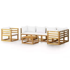 vidaXL, vidaXL 7-tlg. Garten-Lounge-Set mit Auflagen Creme Massivholz Akazie, vidaXL 7-tlg. Garten-Lounge-Set mit Auflagen Creme Massivholz Akazie