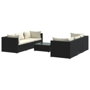 vidaXL, vidaXL 7-tlg. Garten-Lounge-Set mit Kissen Poly Rattan Schwarz, 