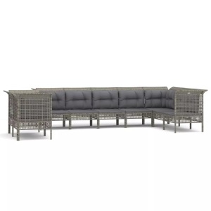 vidaXL, vidaXL 9-tlg. Garten-Lounge-Set mit Kissen Grau Poly Rattan