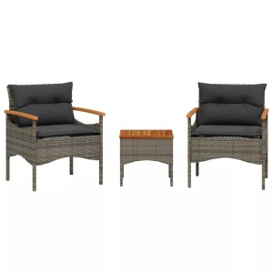 vidaXL, vidaXL 3-tlg. Garten-Sofagarnitur mit Kissen Grau Poly Rattan, vidaXL 3-tlg. Garten-Sofagarnitur mit Kissen Grau Poly Rattan