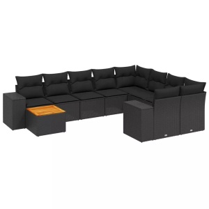 vidaXL, vidaXL 10-tlg. Garten-Sofagarnitur mit Kissen Schwarz Poly Rattan, vidaXL 10-tlg. Garten-Sofagarnitur mit Kissen Schwarz Poly Rattan