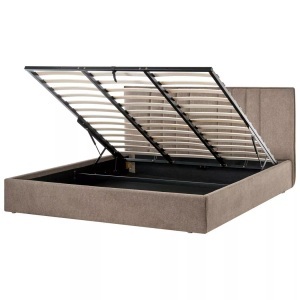 Beliani, Beliani - Bett mit Stauraum aus Stoff TARASCON, 180x200 cm, Taupe