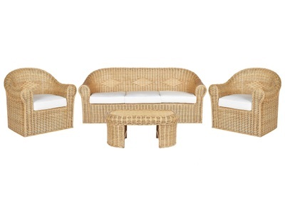 Beliani, Lounge Set mit Tisch aus Rattan Boho LIVADEIA Lounge Set mit Tisch aus Rattan Boho LIVADEIA