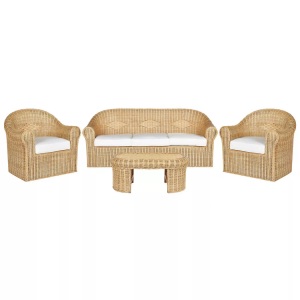 Beliani, Lounge Set mit Tisch aus Rattan Boho LIVADEIA Lounge Set mit Tisch aus Rattan Boho LIVADEIA