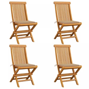 vidaXL, vidaXL Gartenstühle mit Beige Kissen 4 Stk. Teak Massivholz, vidaXL Gartenstühle mit Beige Kissen 4 Stk. Teak Massivholz